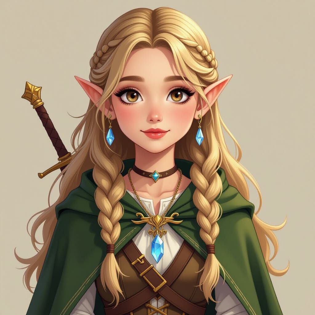 Elven Girl with Crystal Necklace and Ninja Stars