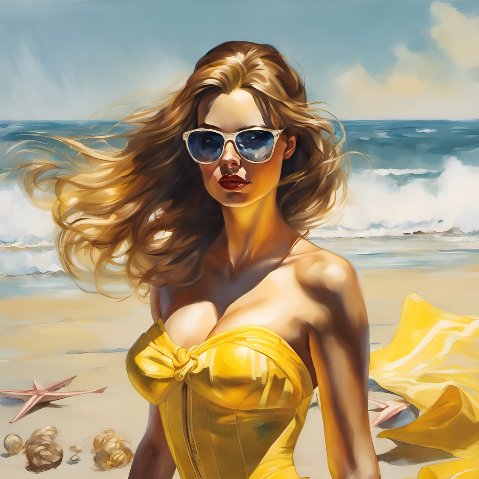 Princess Belle at the Beach: Hyperrealistic Digital Portrait
