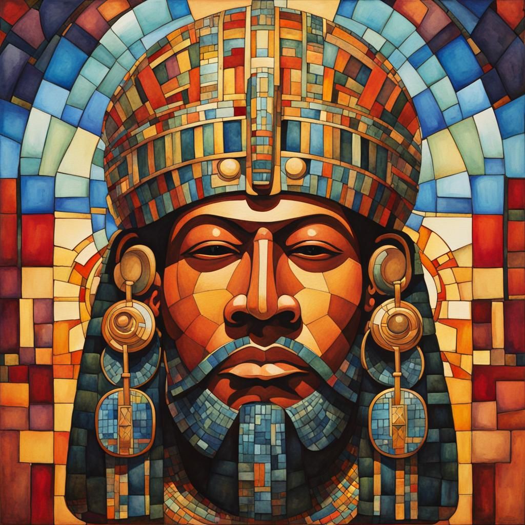 Olmec Pharaoh Fusion in Psychedelic Art Nouveau