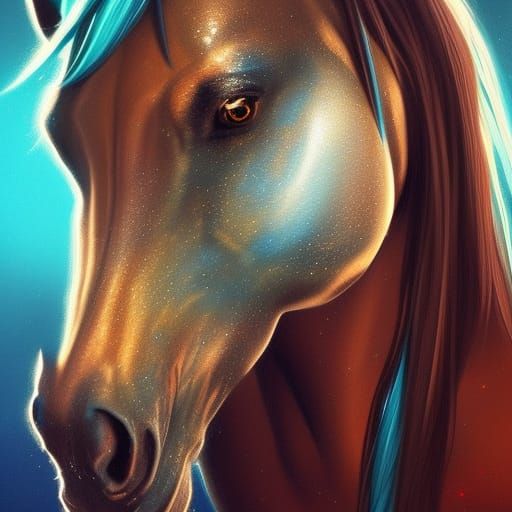 Shimmering Night Horse Portrait in Fantasy Style