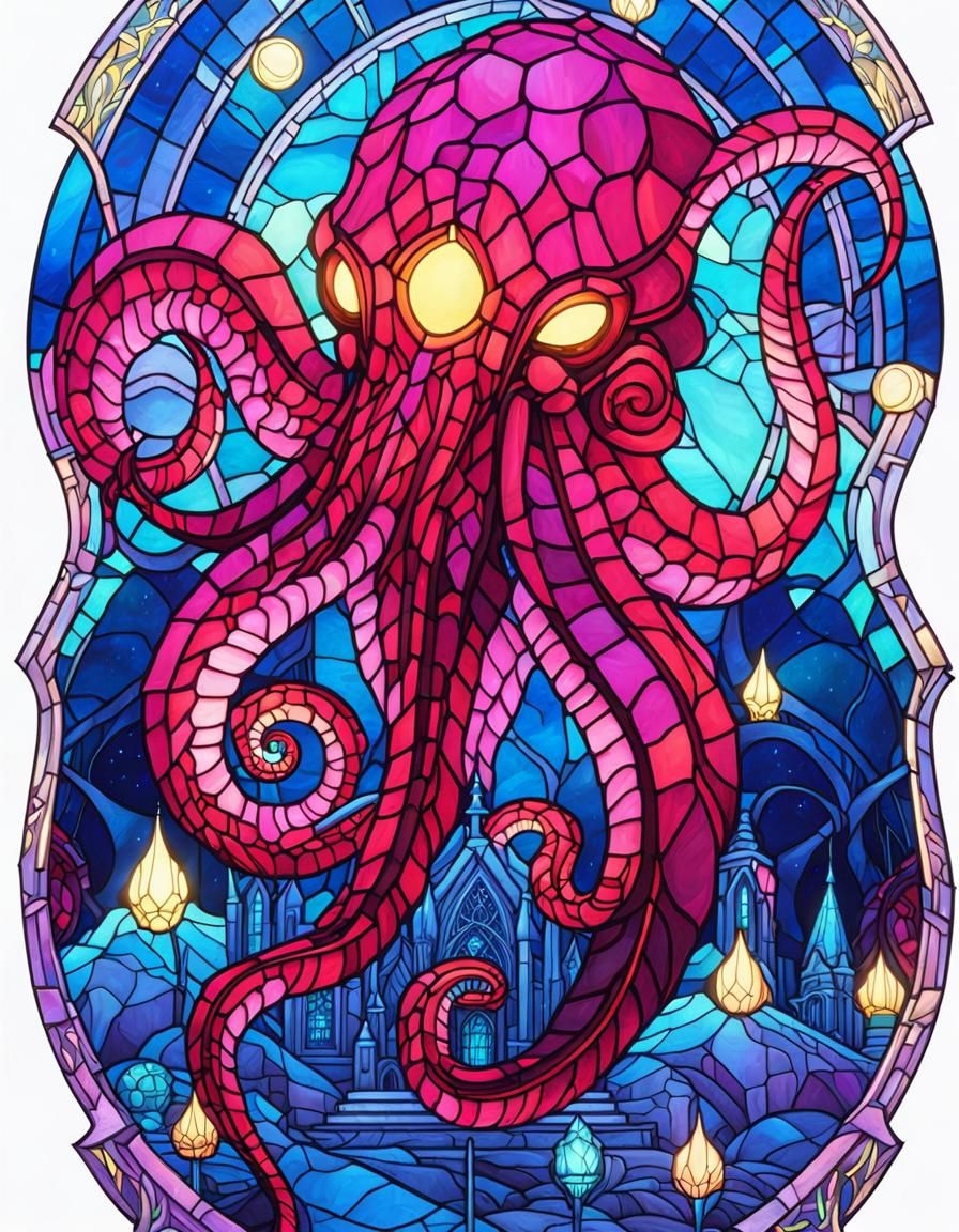 Cthulhu Church Stained Glass in Sci-Fi Anime Style