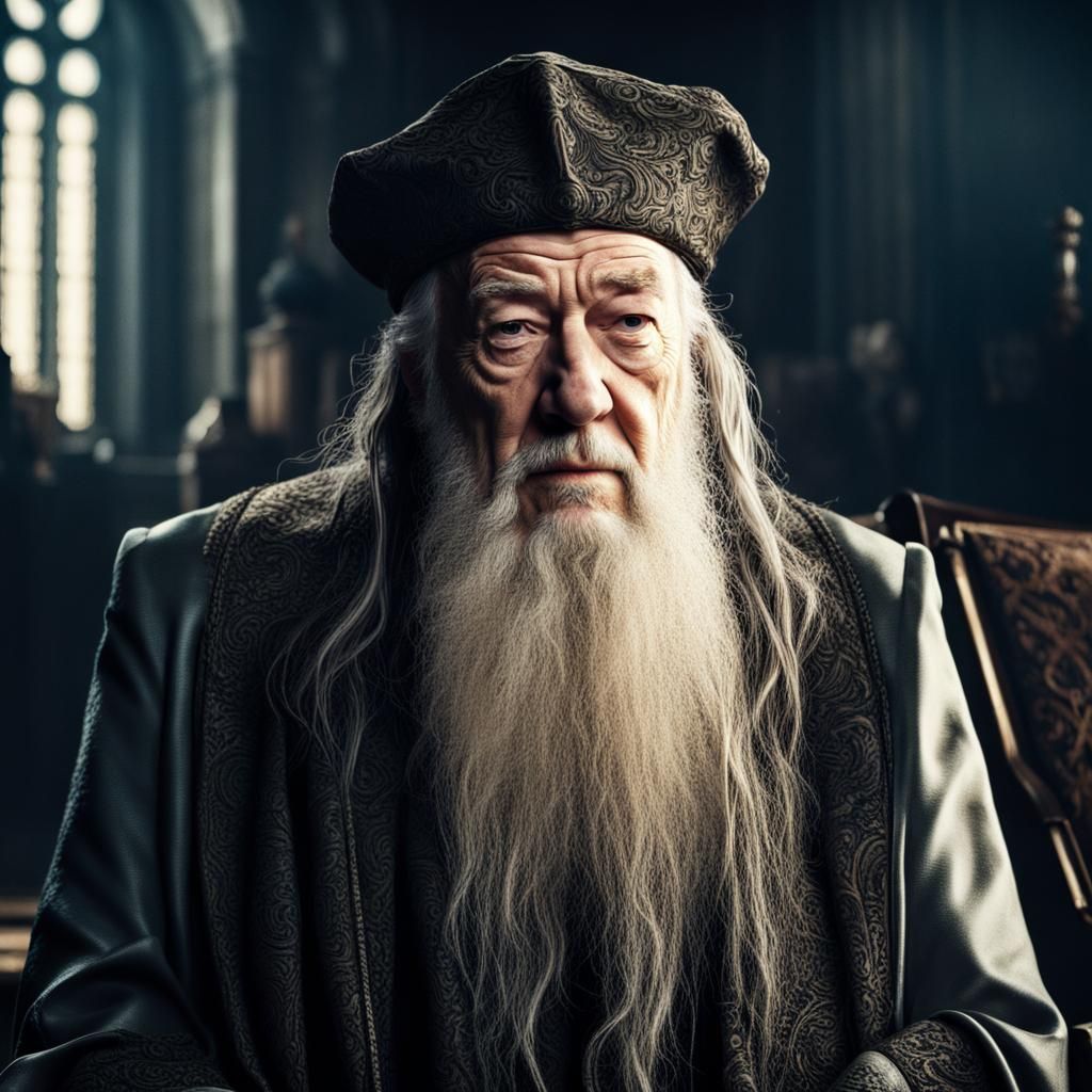 Hyperrealistic Image of Dumbledore in Sharp Focus