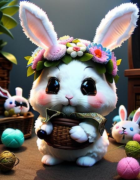 Whimsical Chibi Bunny Rabbit with Large Glossy Eyes