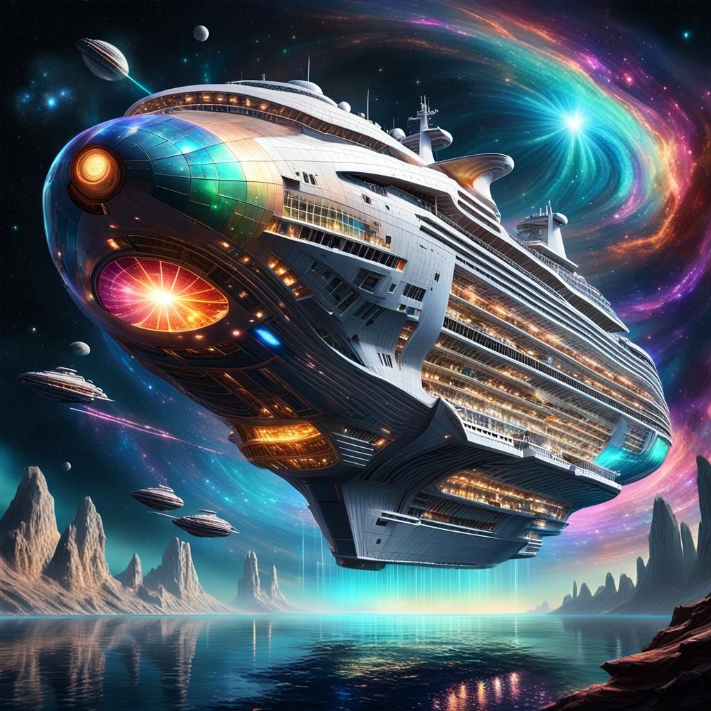 Futuristic Galactic Cruise Ship in Deep Space