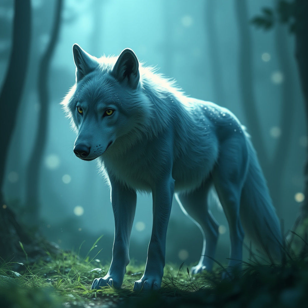 Spectral Wolf in Fey Forest, Dark Fantasy Concept Art