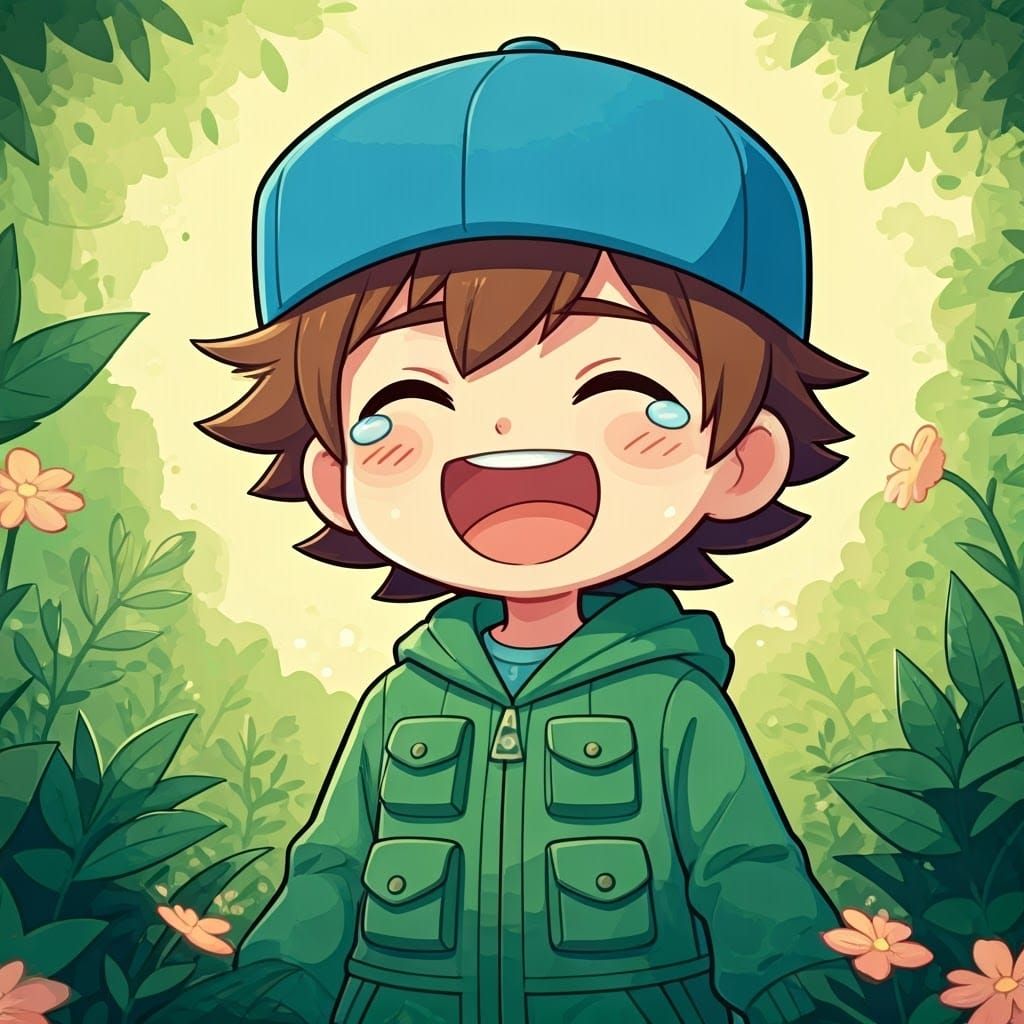 Joyful Chibi Pokémon Trainer in Watercolor Cartoon Style