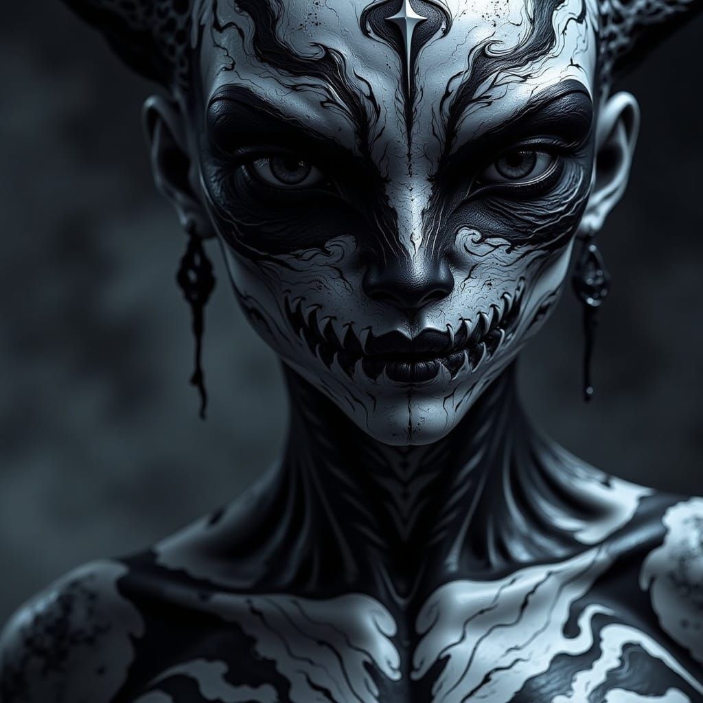 Fantasy Character with Black Skin and White Motifs