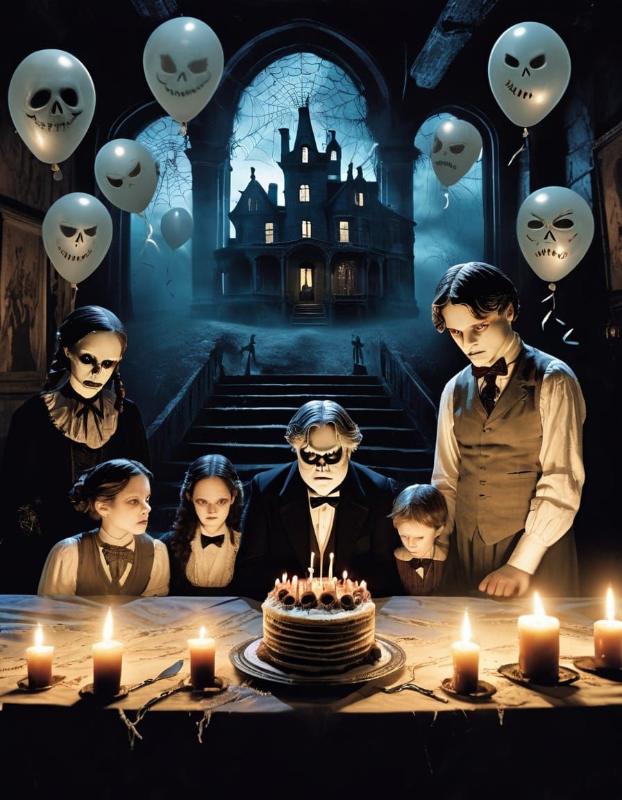 Children Play Pin the Tail on the Phantom in Haunted Manor