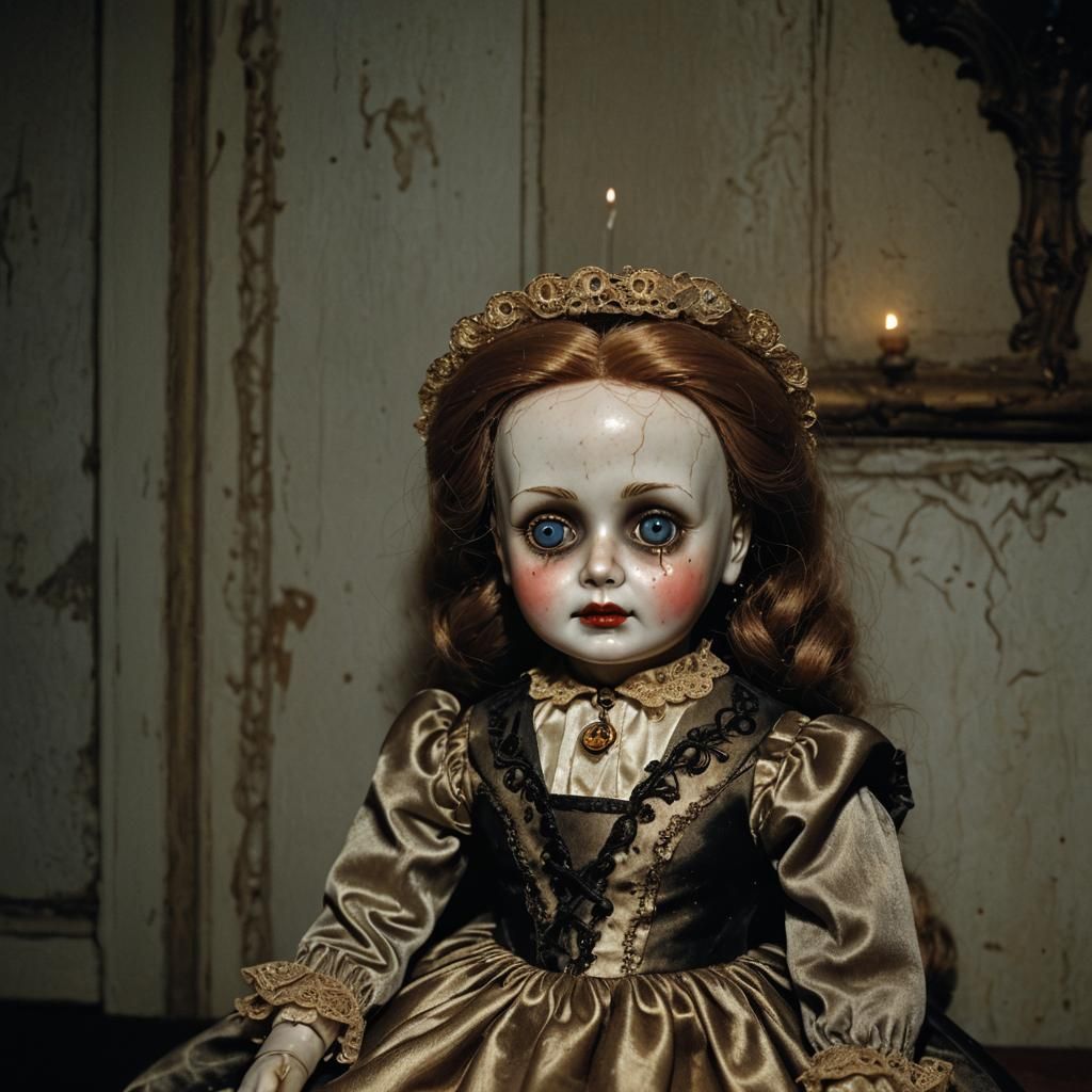Creepy Victorian Dollhouse with Glowing-Eyed Doll