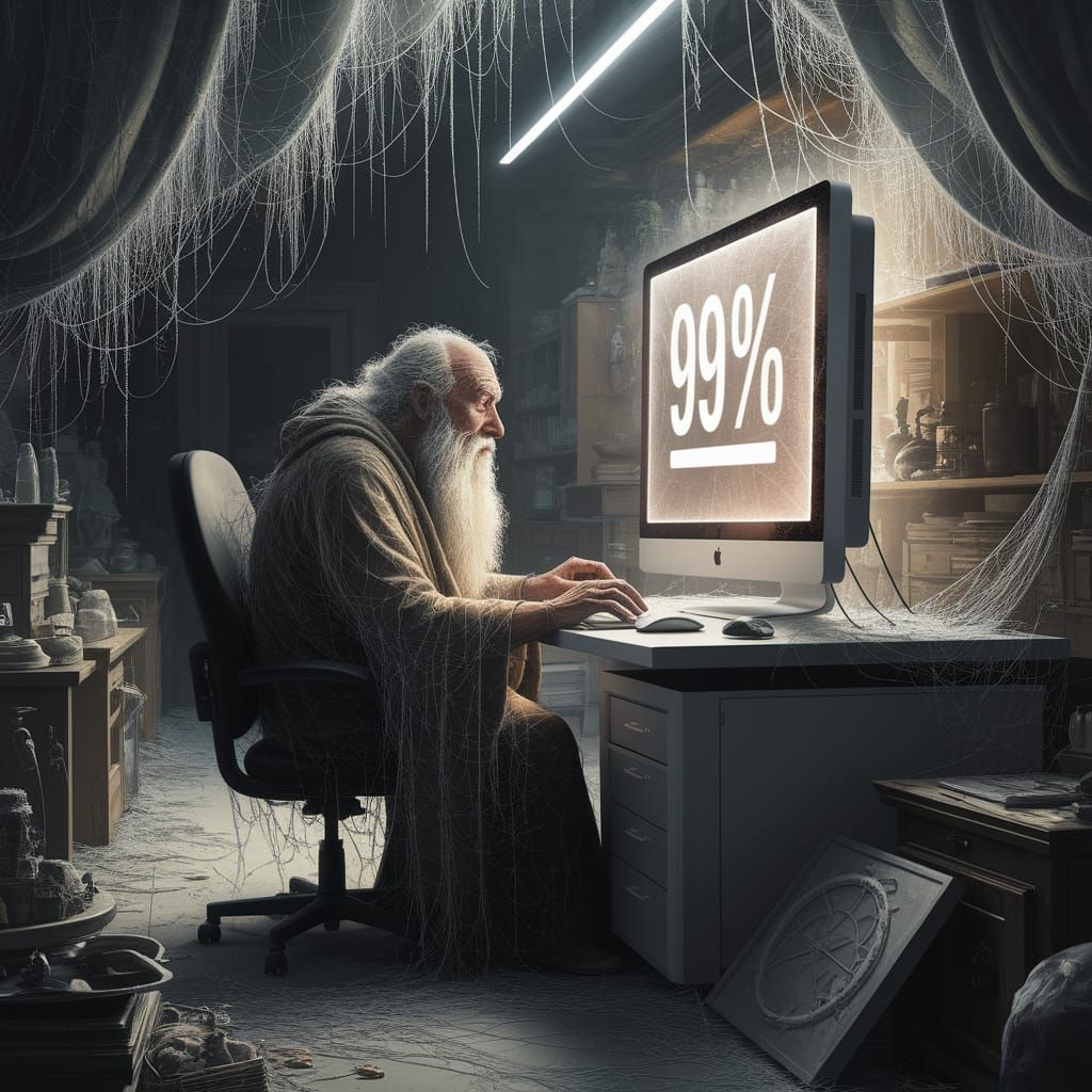 Ancient Sage Stuck at 99.9% Download in Dusty Room