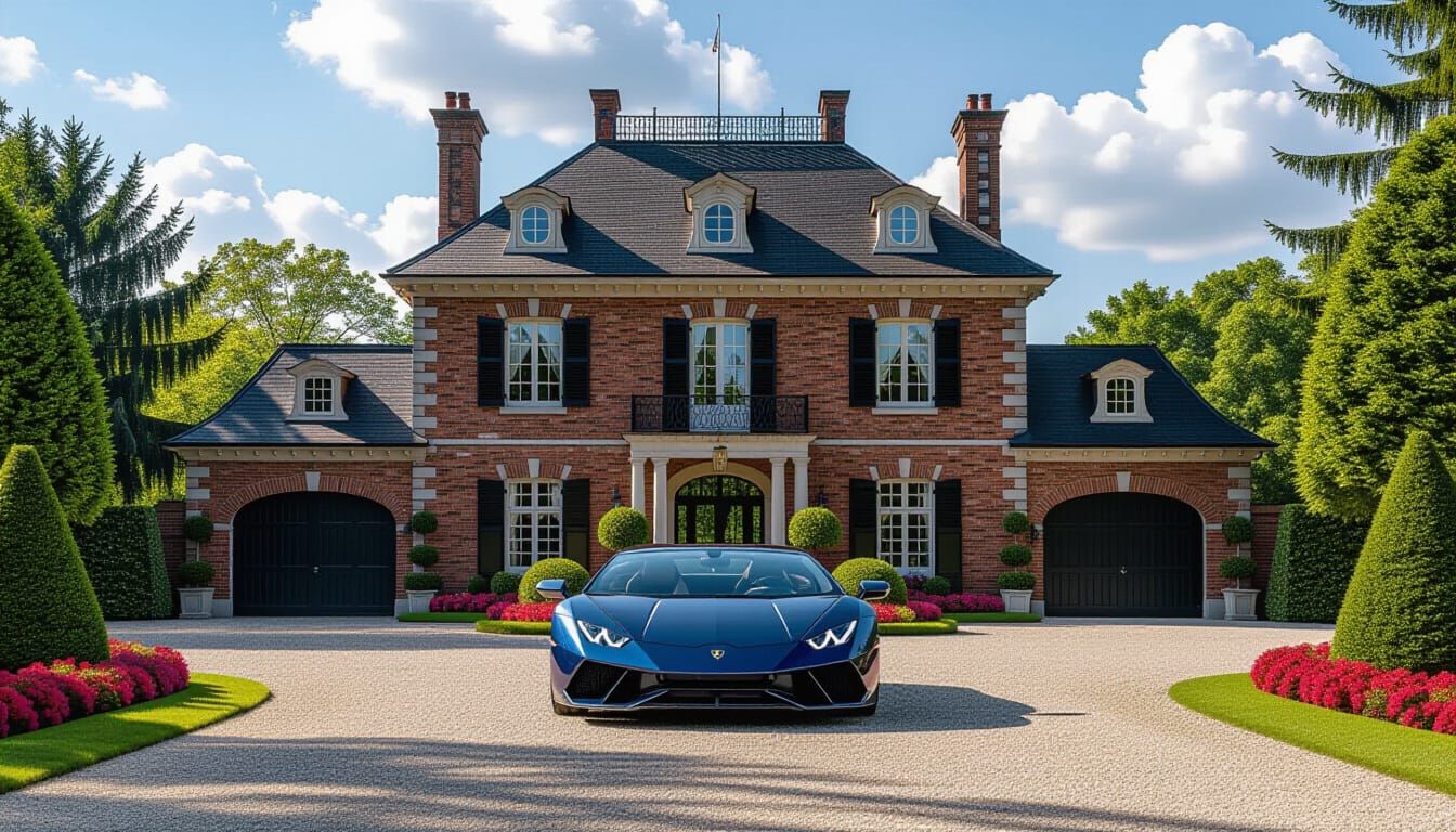 Victorian Chateau with Lamborghini in Impressionist Style
