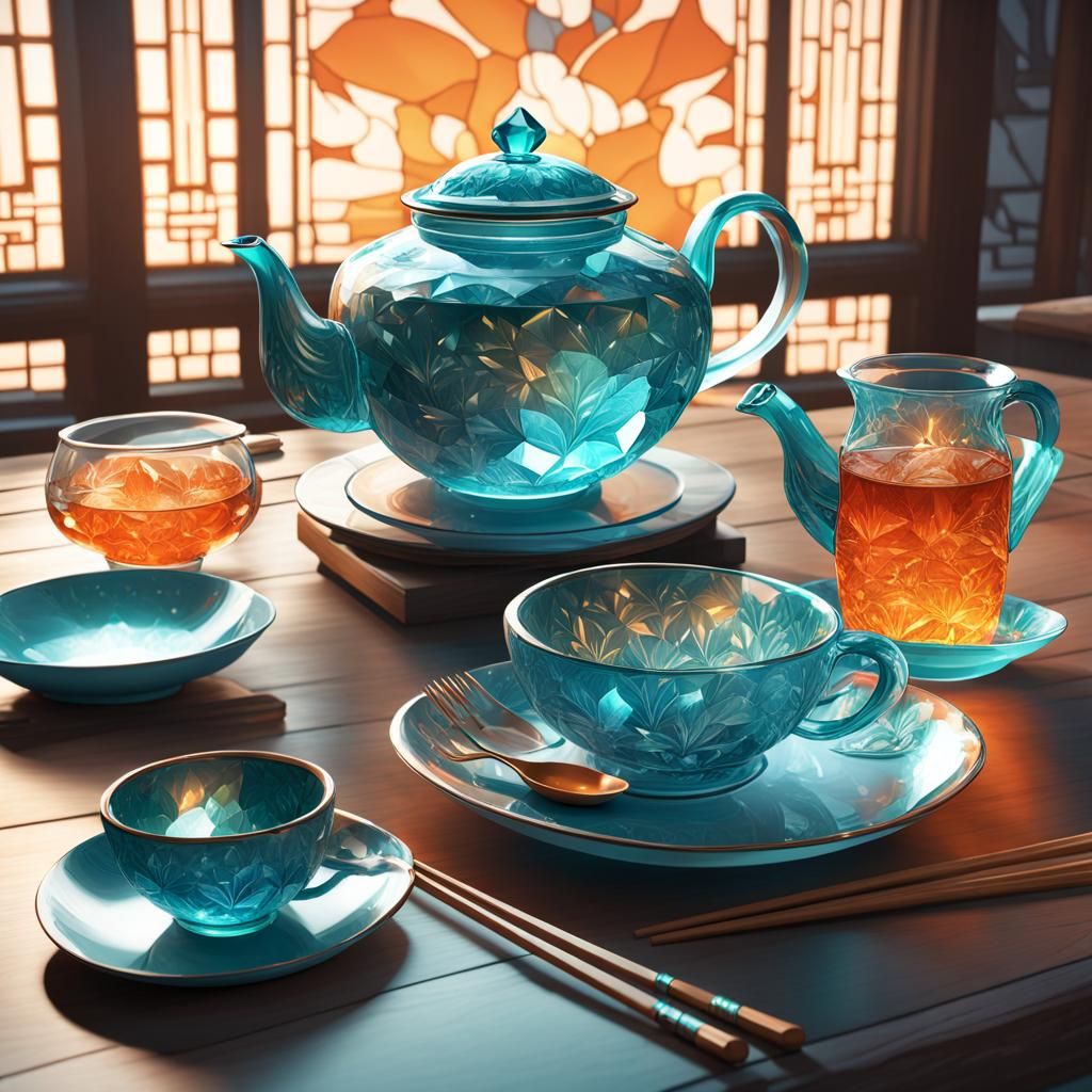 Crystal Dining Set in Hyperdetailed Digital Art