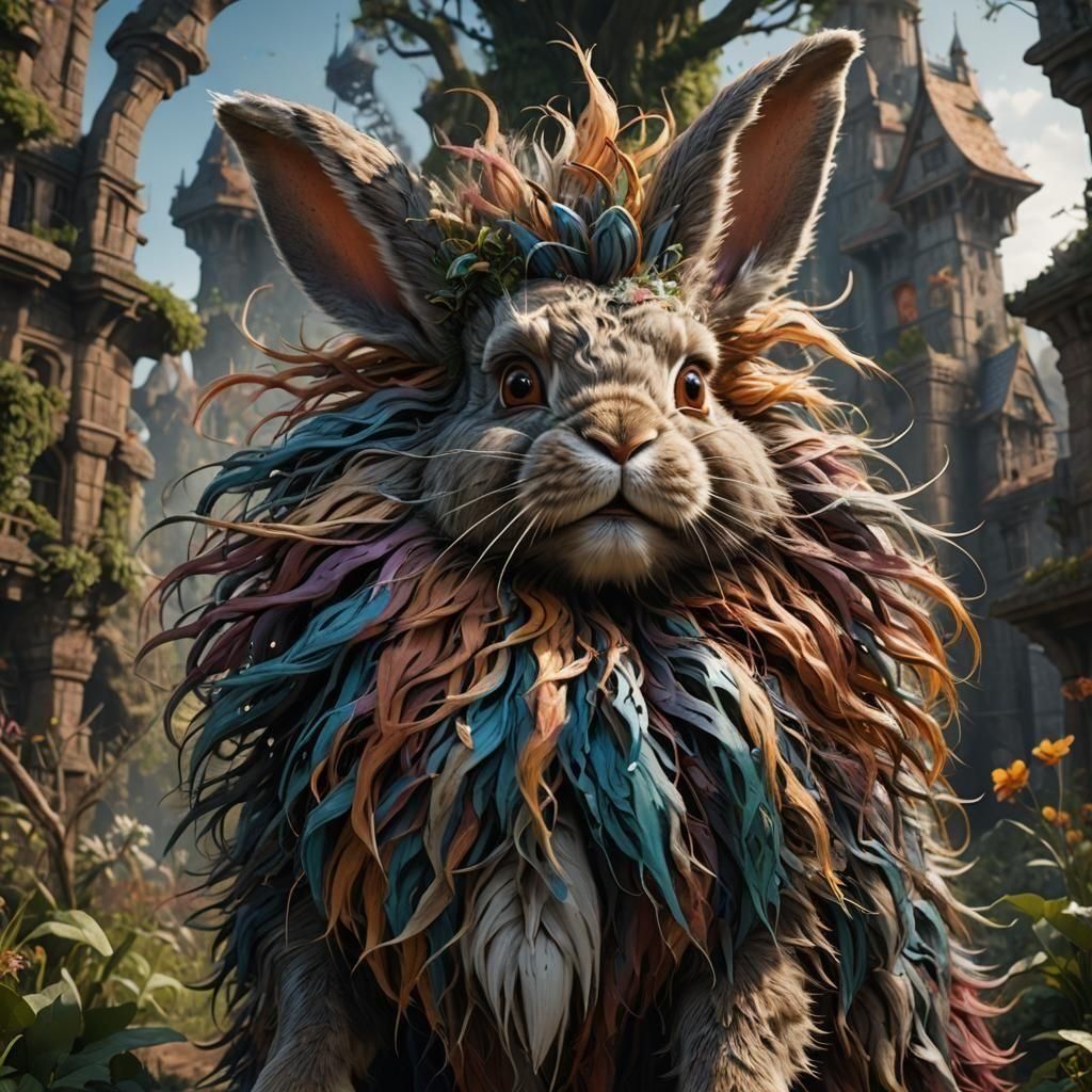 Fantastical Rabbit with Wild Hair, Detailed Matte Painting