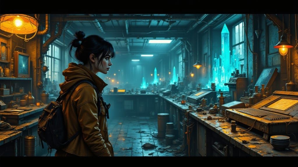 Zoe Explores Alien Lab with Glowing Tech