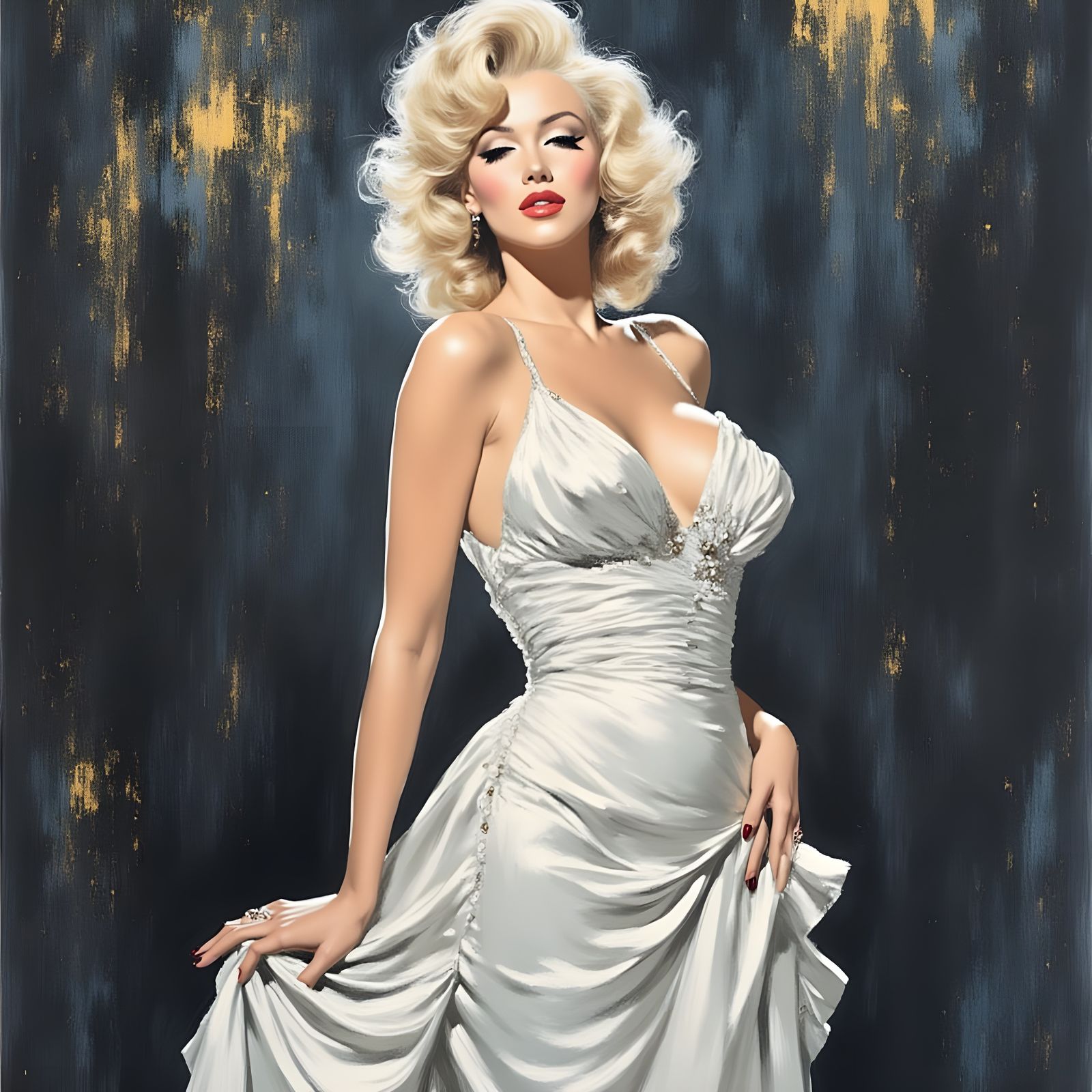 Glamorous Hollywood Goddess in Impressionist Oil Painting