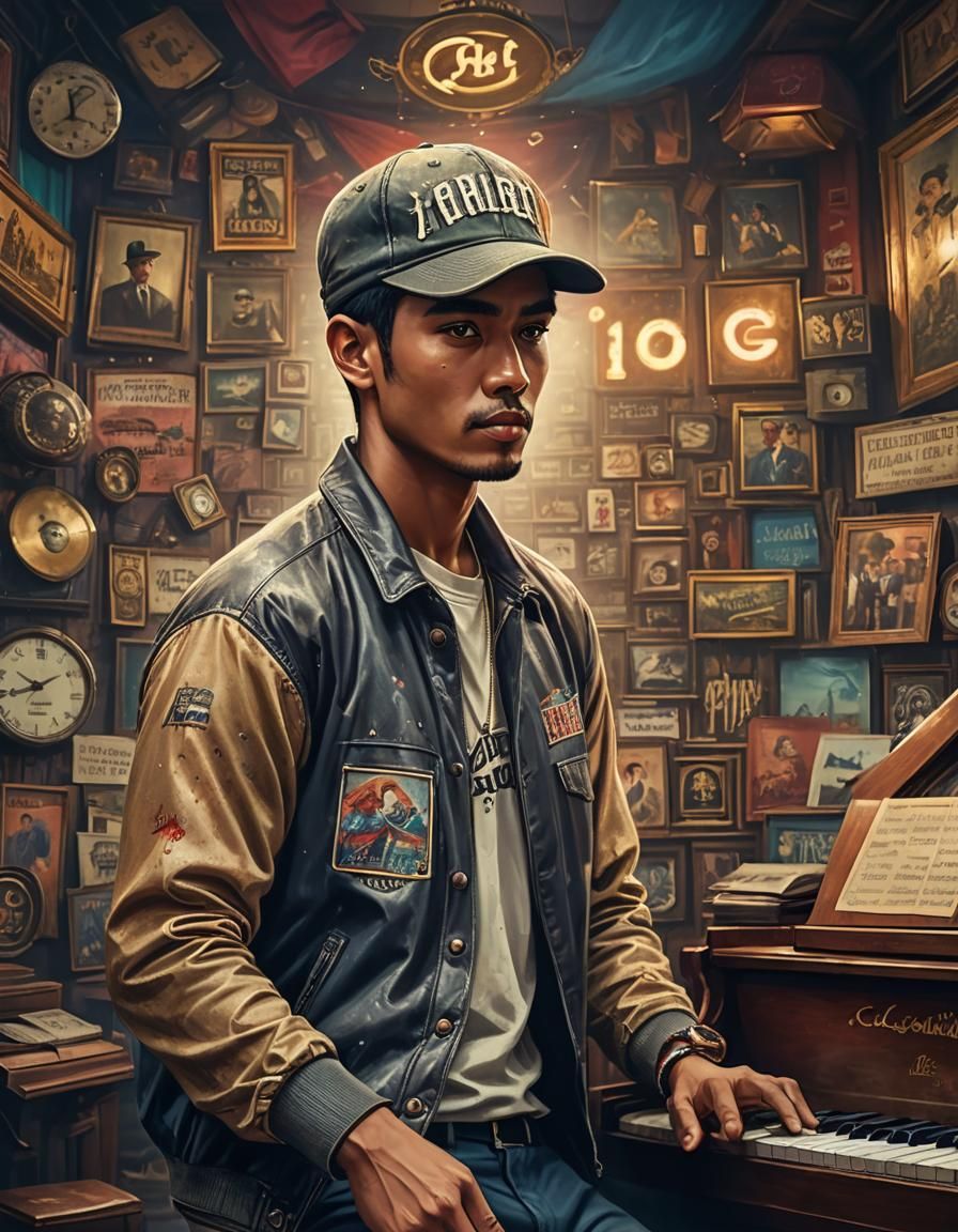 Vintage Portrait of Young Man with Piano