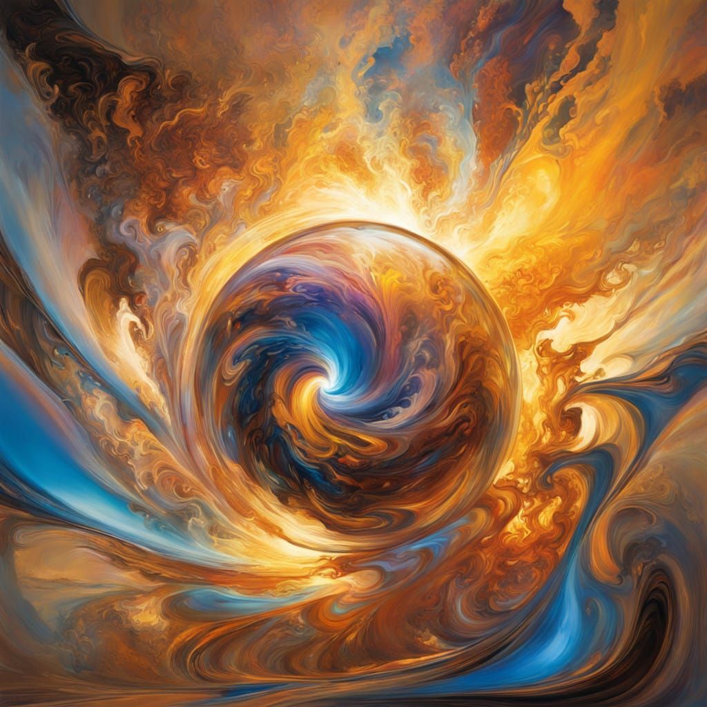 Surreal Golden Explosion Within Antique Glass