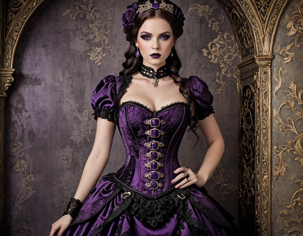 Venetian Courtesan in Purple Steampunk Corset