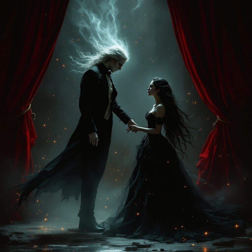 Ethereal Gothic Portrait in a Haunting Theater Setting