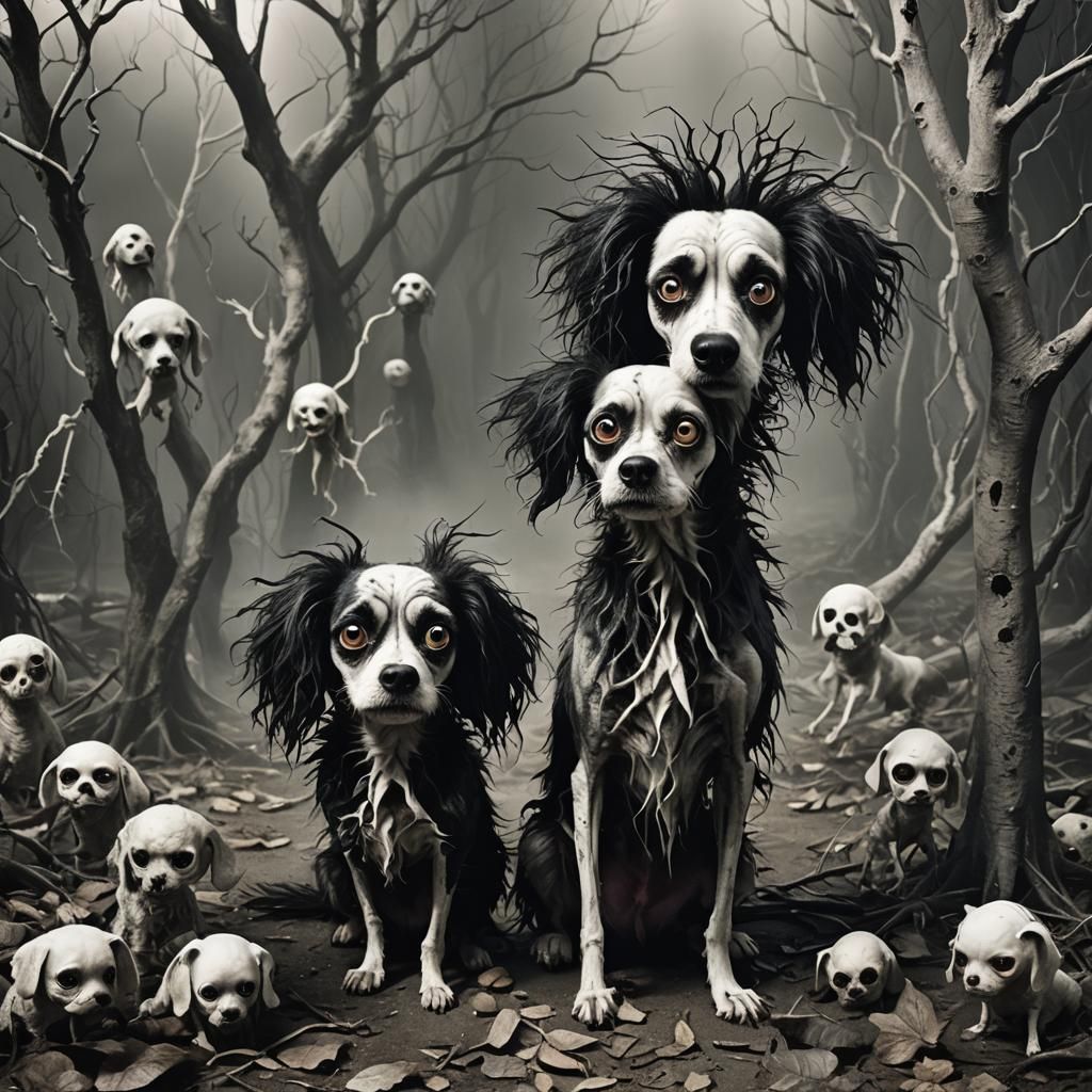 Creepy Dog in Tim Burton Style