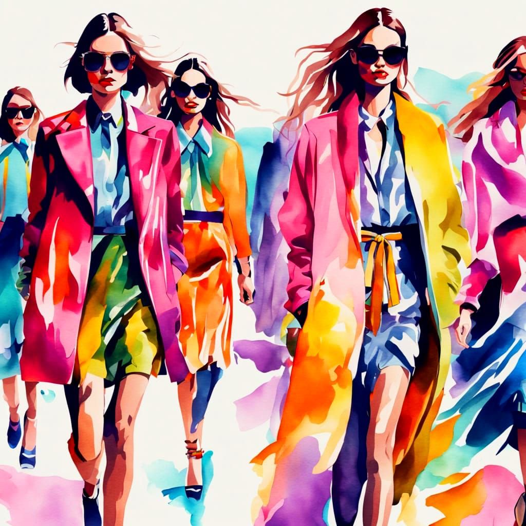 Colorful Models on Runway Fashion Show