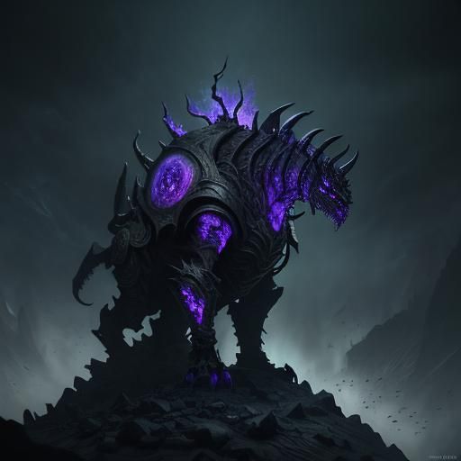 Obsidian Colossus in Ruined Cityscape, Dark Fantasy Art