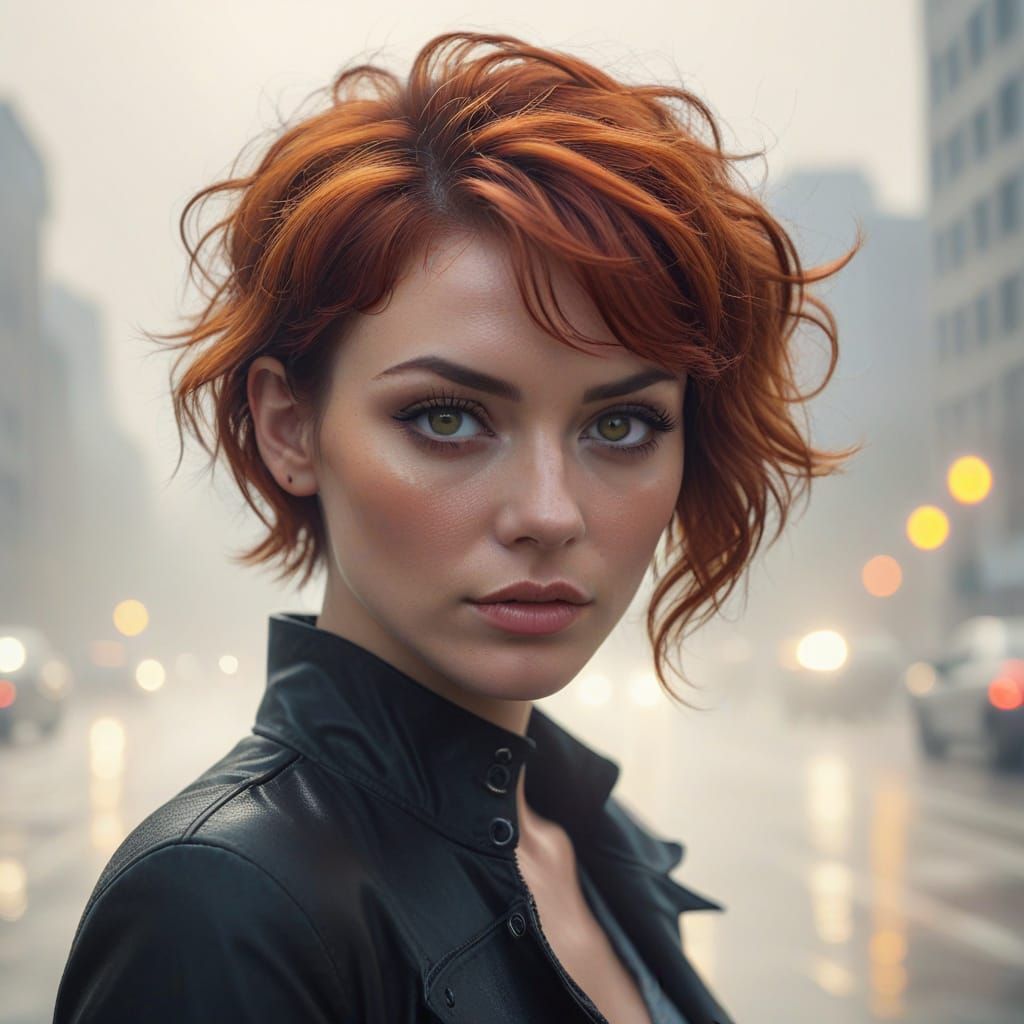 Glamour Shot of Red-Haired Woman with Amber Eyes