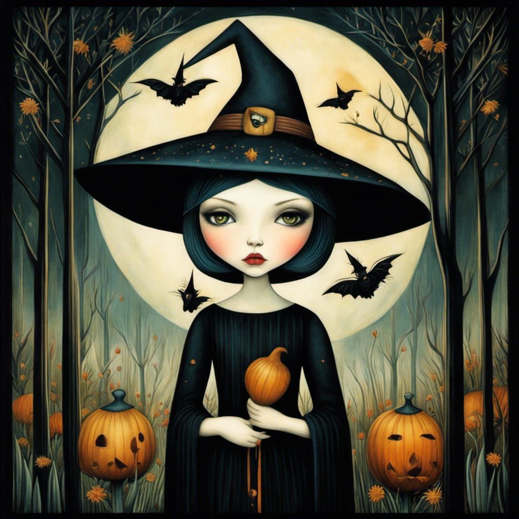 Pouty Witch Girl in Art Brut Style