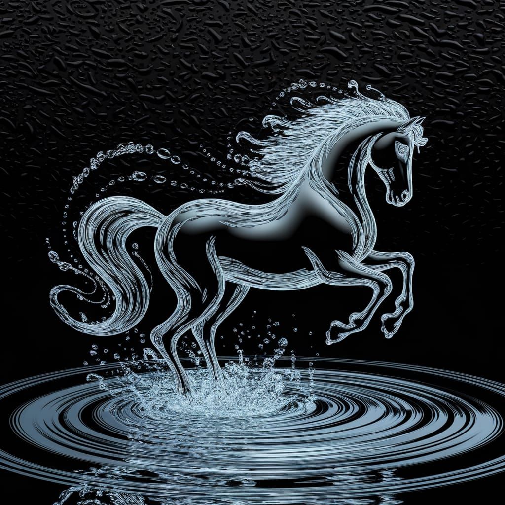Ethereal Horse Emerges from Shimmering Lake