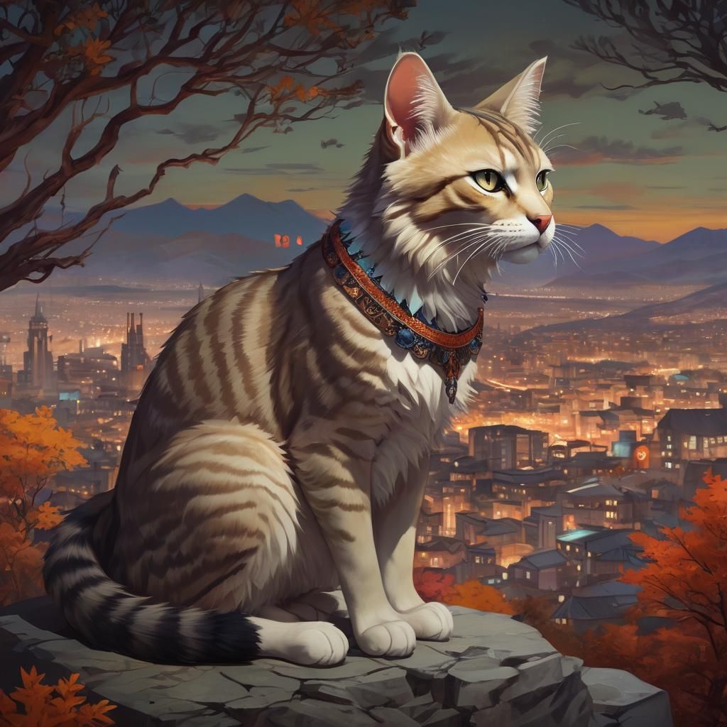 Majestic Anthro Cat in Dreamlike Digital Painting