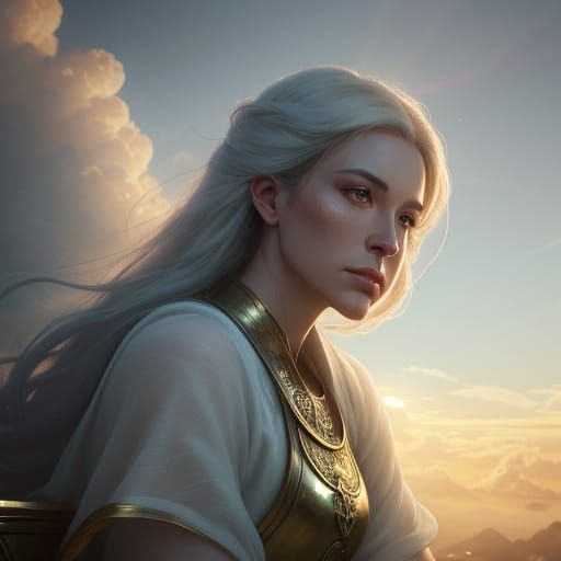 Ethereal Woman in Clouds, Digital Matte Painting