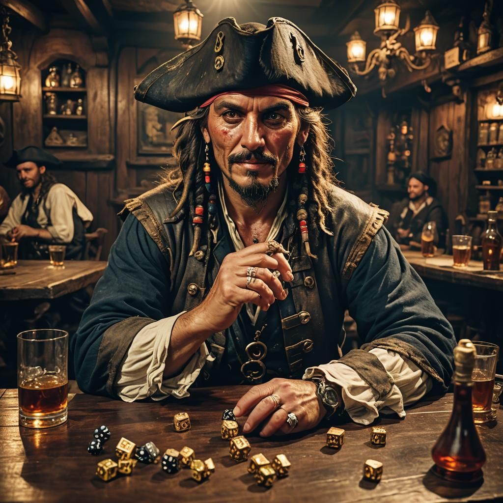 Pirate Drinking Rum in Tavern: Cinematic Still