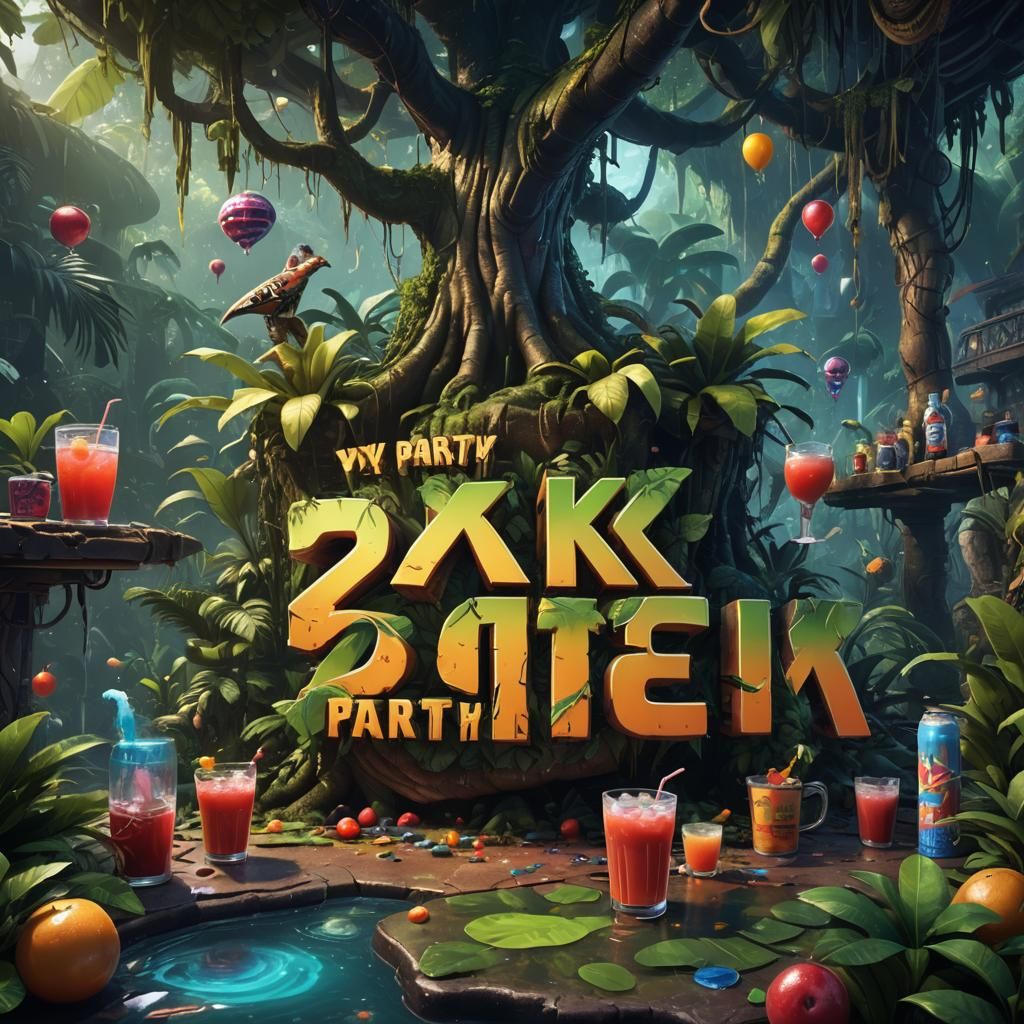 Y2K Party Poster in Detailed Matte Painting Style