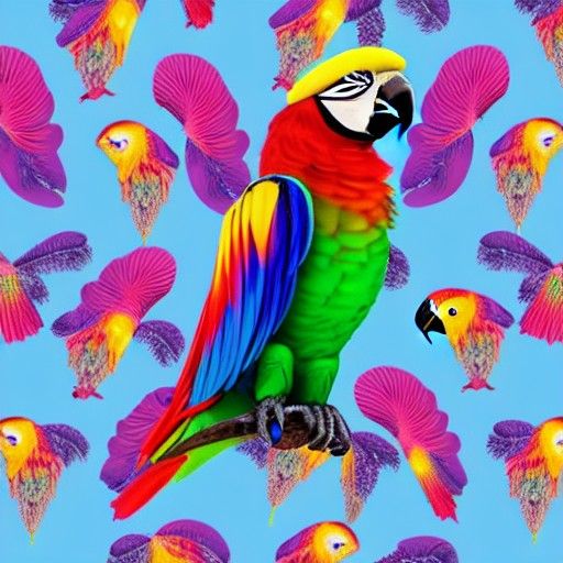 Parrot in Beret on Cyan Background