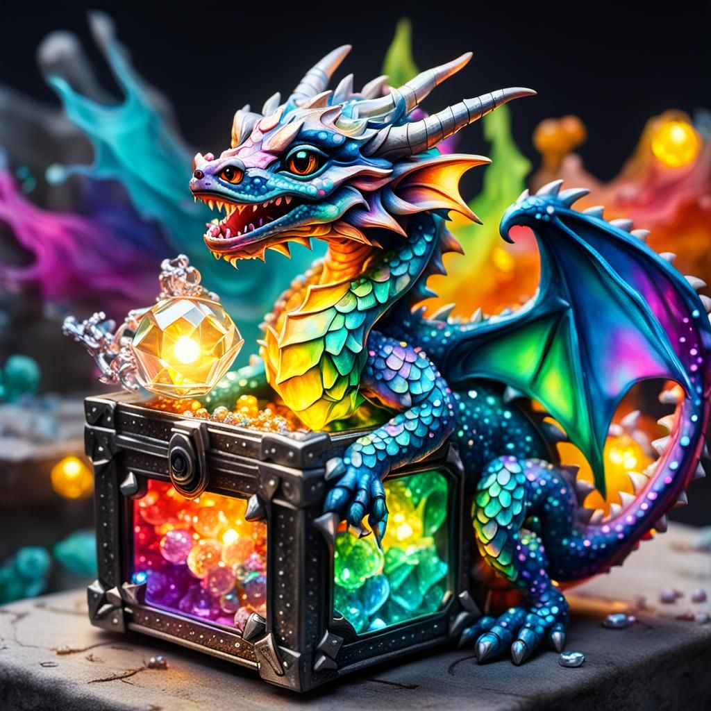 Vibrant Street Art Dragon in Diamond Jewelry Box