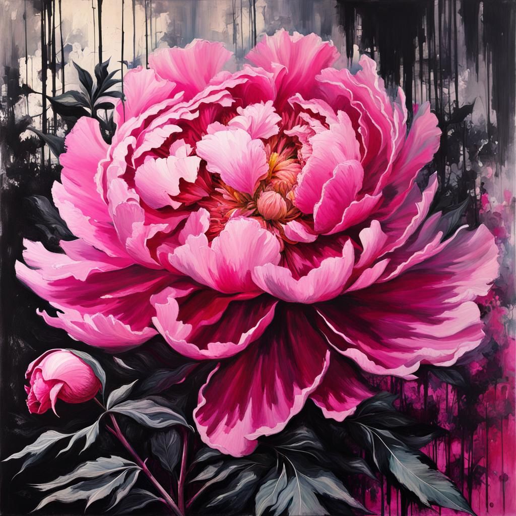 Melancholic Peony in Pink Post-Apocalyptic Garden