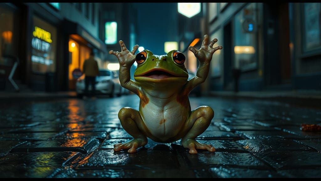 Shocked Frog in Gotham Alley, DC Universe Style