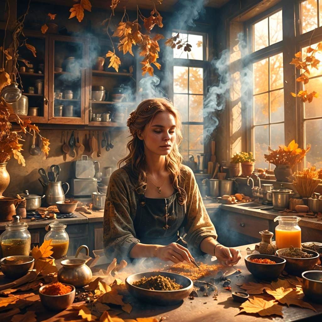 Mystical Herb Maker in Autumn Light