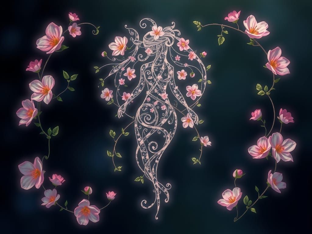 Enchanted Abstract Feminine Glyph of Flowers and Vines