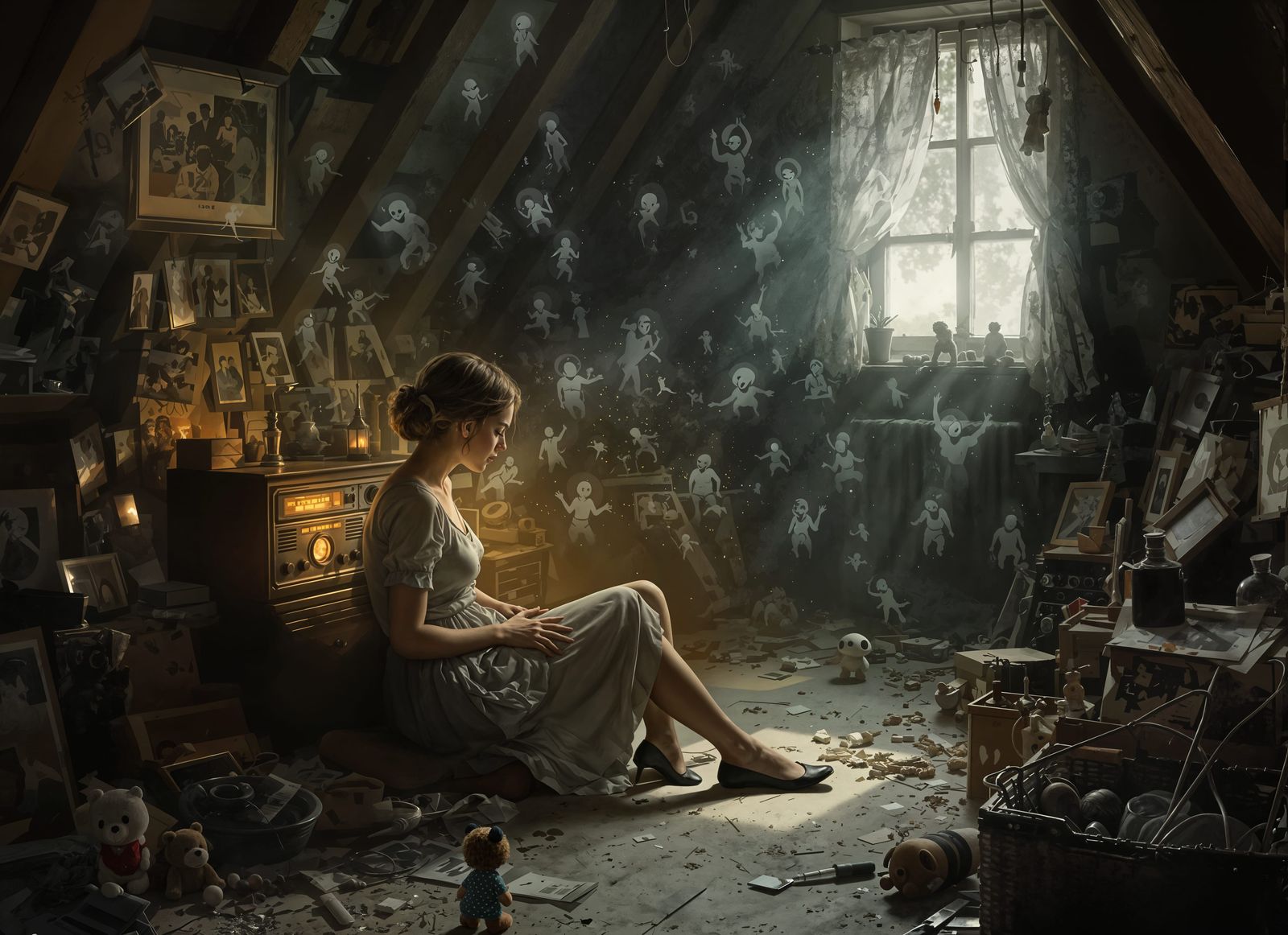 Nostalgic Woman Lost in Memories, Digital Painting