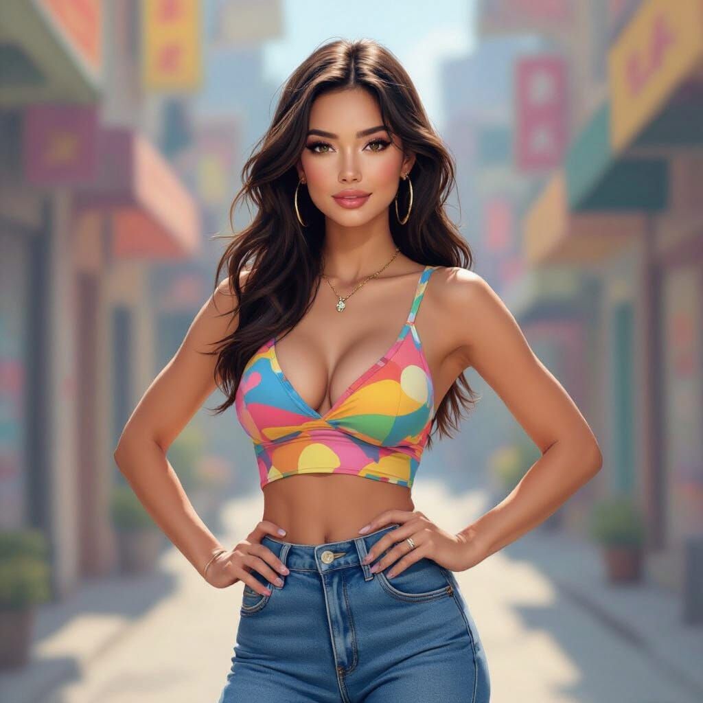 Confident Woman in 90s Style, Pop Art Aesthetic