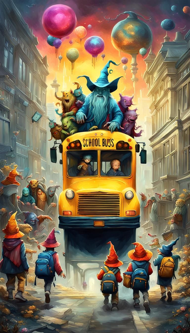 Monster Wizards' First School Bus Ride: Fantasy Art