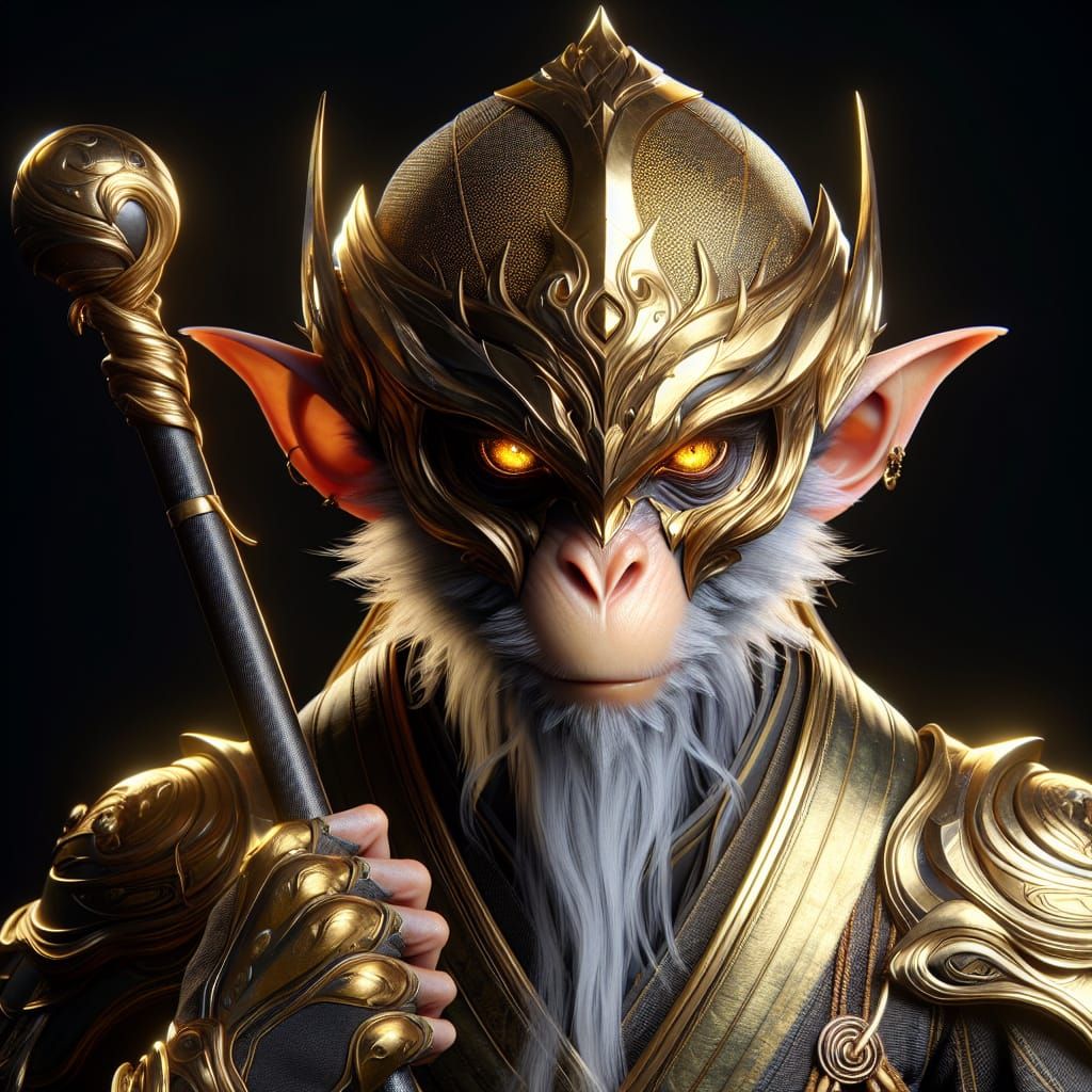 Golden Monkey Warrior with Staff