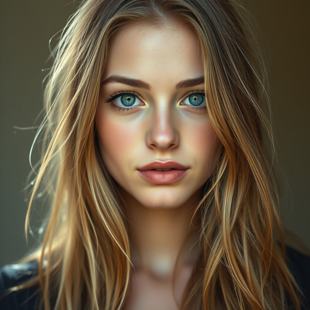 Portrait of a Woman with Blue Eyes in Impressionist Style