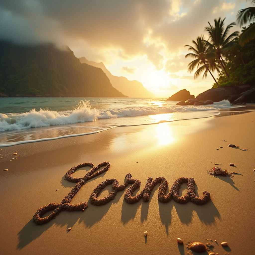Hawaii Beach Sunrise with Name in Sand