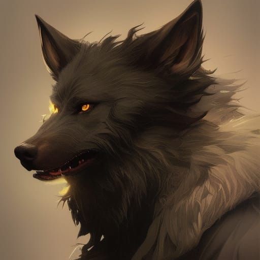 A Regal Female Werewolf in Golden Eyes and Black Fur