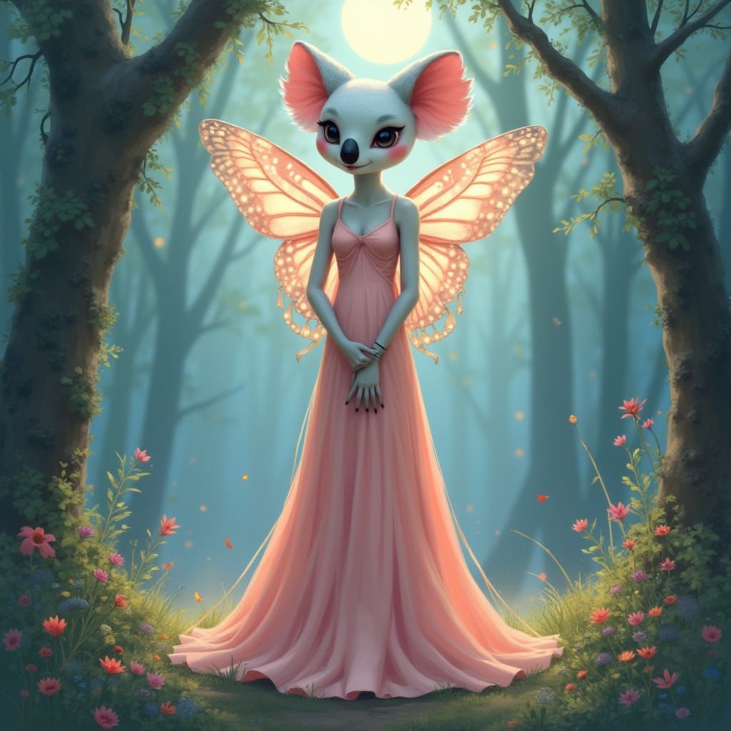 Koala Butterfly Hybrid in Moonlit Forest