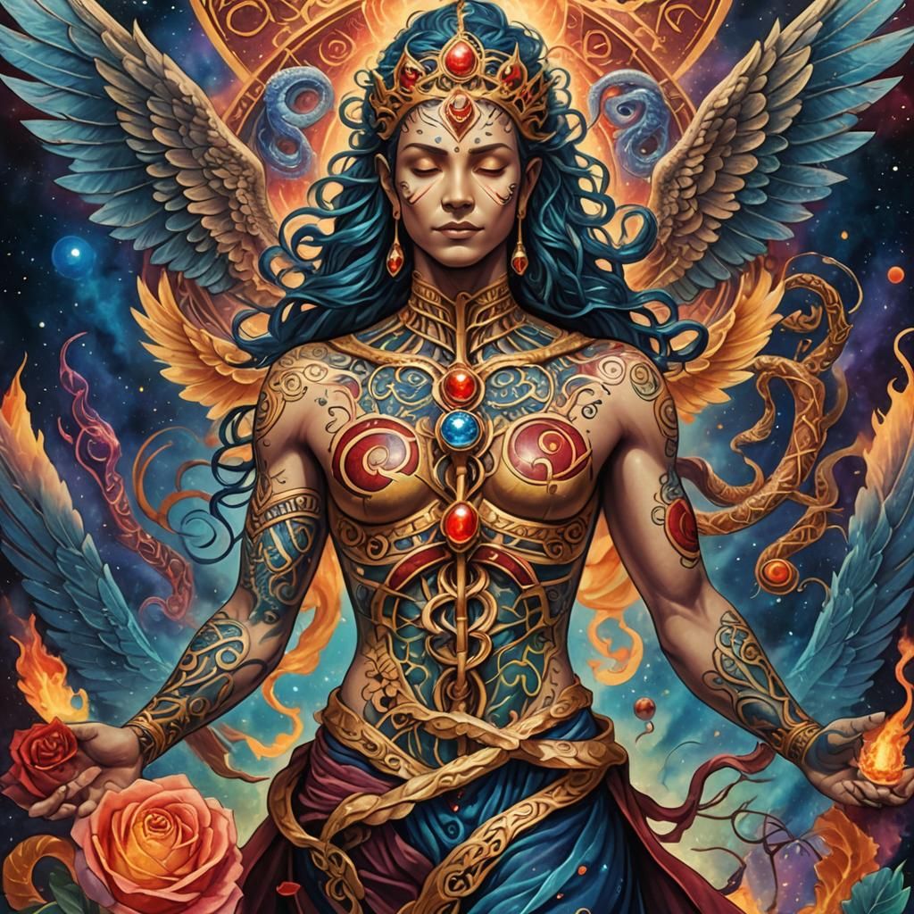 Spiritual Chakra Tattoo Design in Fantasy Art Style