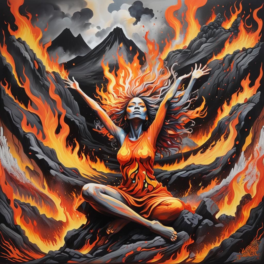 Fiery Lava Woman in Graffiti Art Style