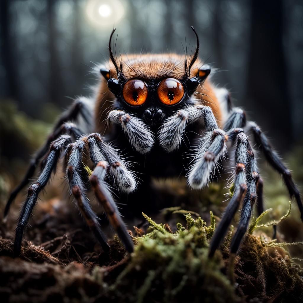Spider-Fox Wildlife Portrait in Misty Forest